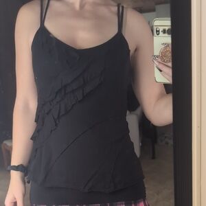 G:21 Elegant Black Camisole with Ruffle Accents
